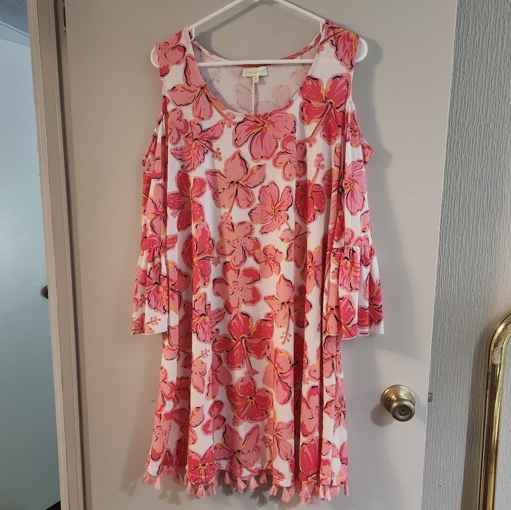 Simply Southern Floral Pink Open Shoulder Dress Size XL - Picture 2 of 5